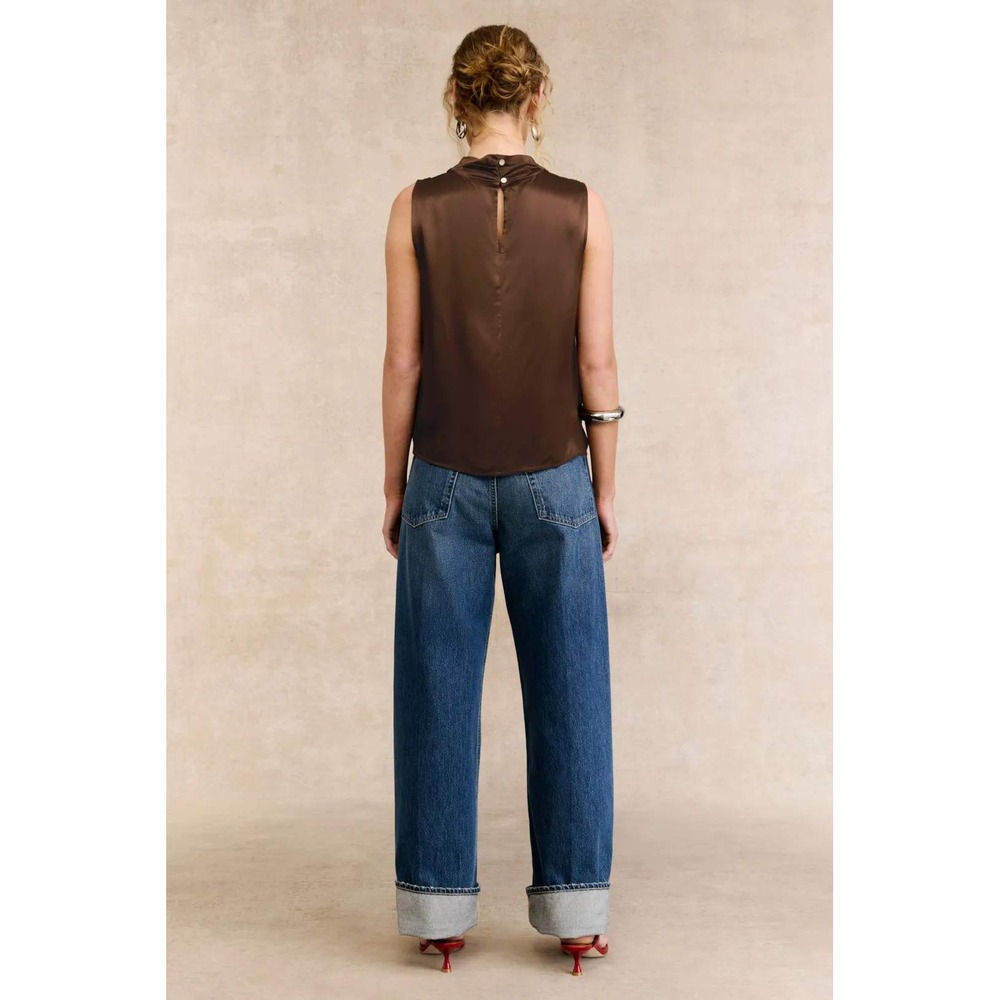 Rails Espresso Brown Satin Mock Neck Sleeveless Top Size XS High Neck Blouse - Picture 2 of 6
